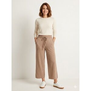 Zyia Active Brown Cropped Wide Leg Knit Pants Large Drawstring Lounge Pockets